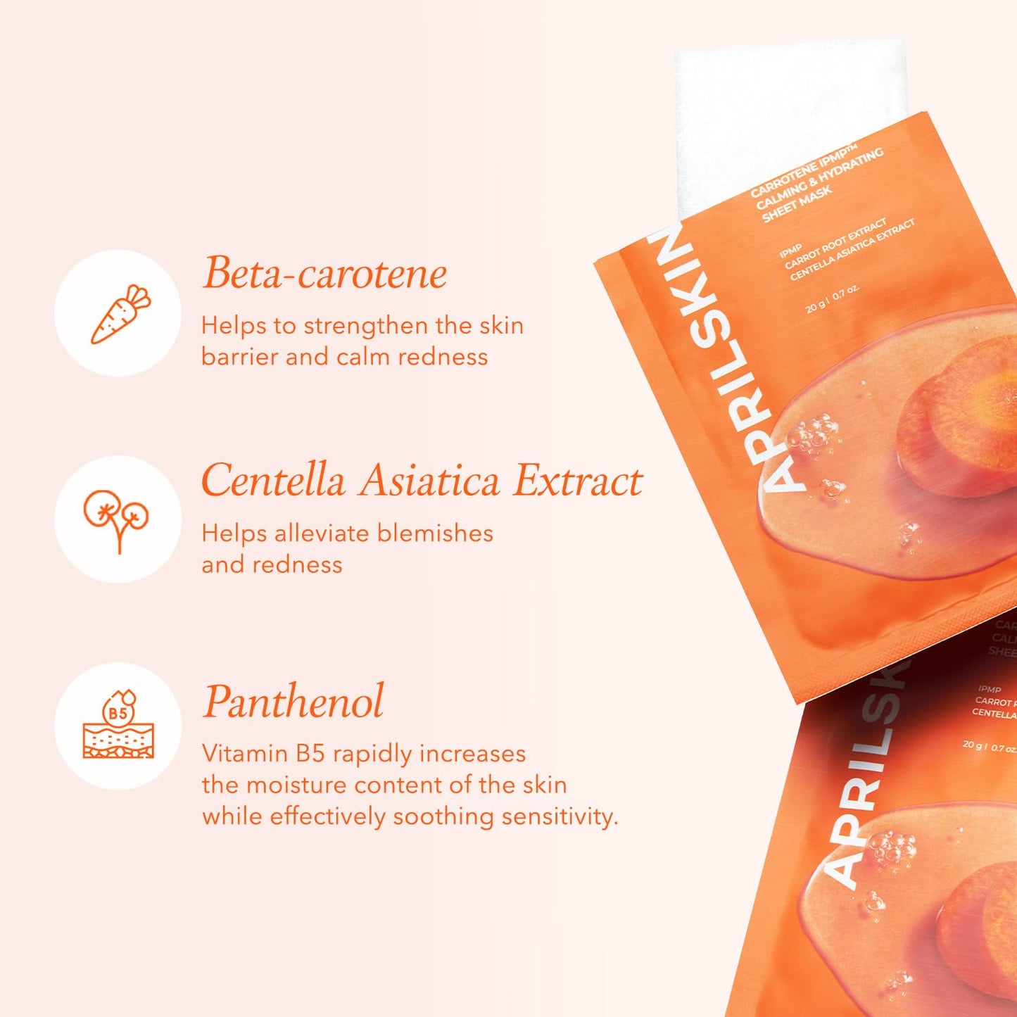 Carrotene IPMP Calming & Hydrating Sheet Mask - 5 Pack for Glowing Skin