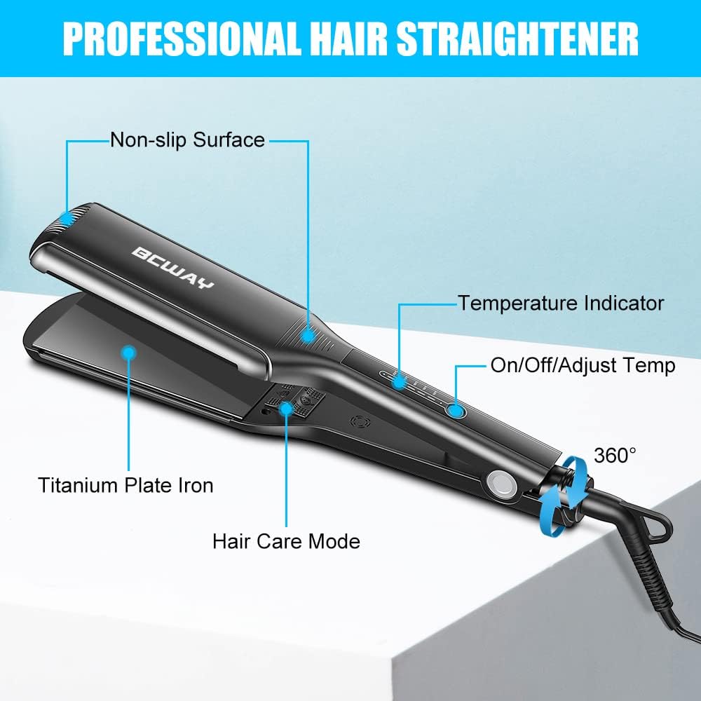 Professional Hair Straightener - Extra-Large 2.16'' Titanium Flat Iron | 30s Instant Heat, Anti-Static, 5 Adjustable Settings for All Hair Types