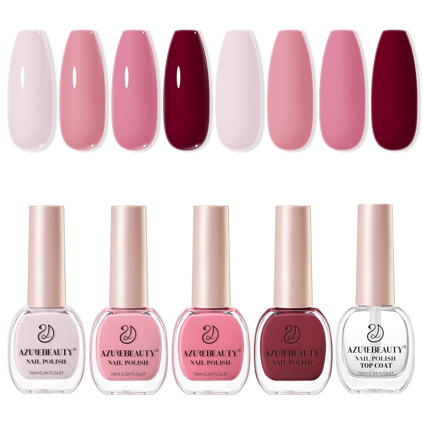 Pink Nail Polish Set - 4 Glossy Shades for Natural Nails | DIY Manicure Gift for Women