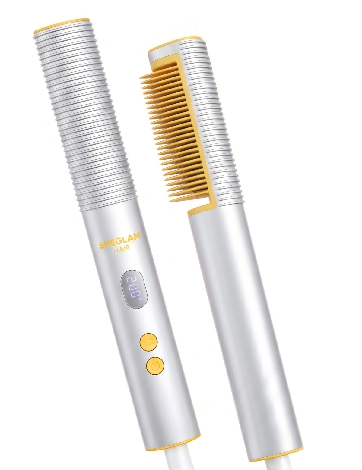 SHEGLAM Hair Straightener Brush, Hair Straightener with 24K Gold Comb, 3D Ionic Hot Comb Straightener, Anti-Scald Design, Fast Heat-Up, Auto-Off, Frizz Control, Sleek & Smooth Styling