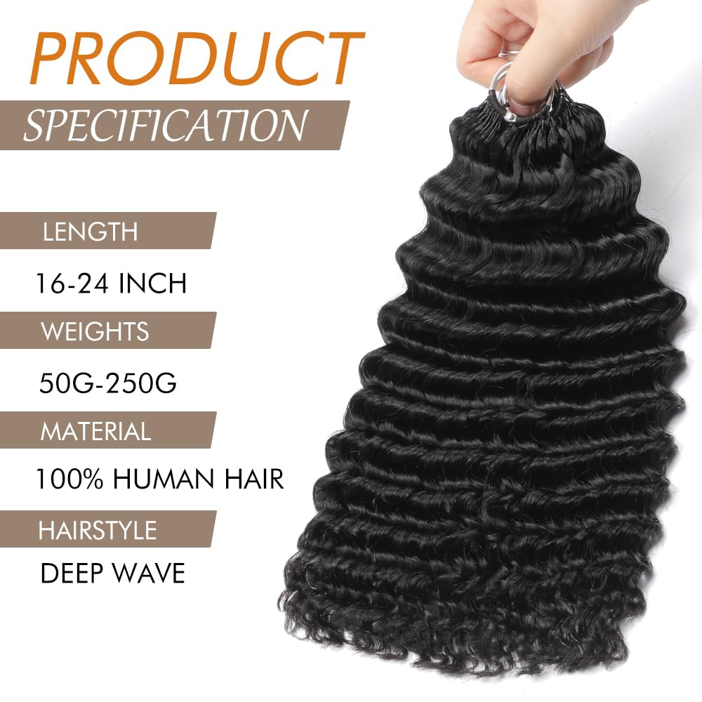 Miracle Knots Crochet Hair - 18 Inch Deep Wave Human Hair for Black Women | 125g, 100 Strands, Reusable