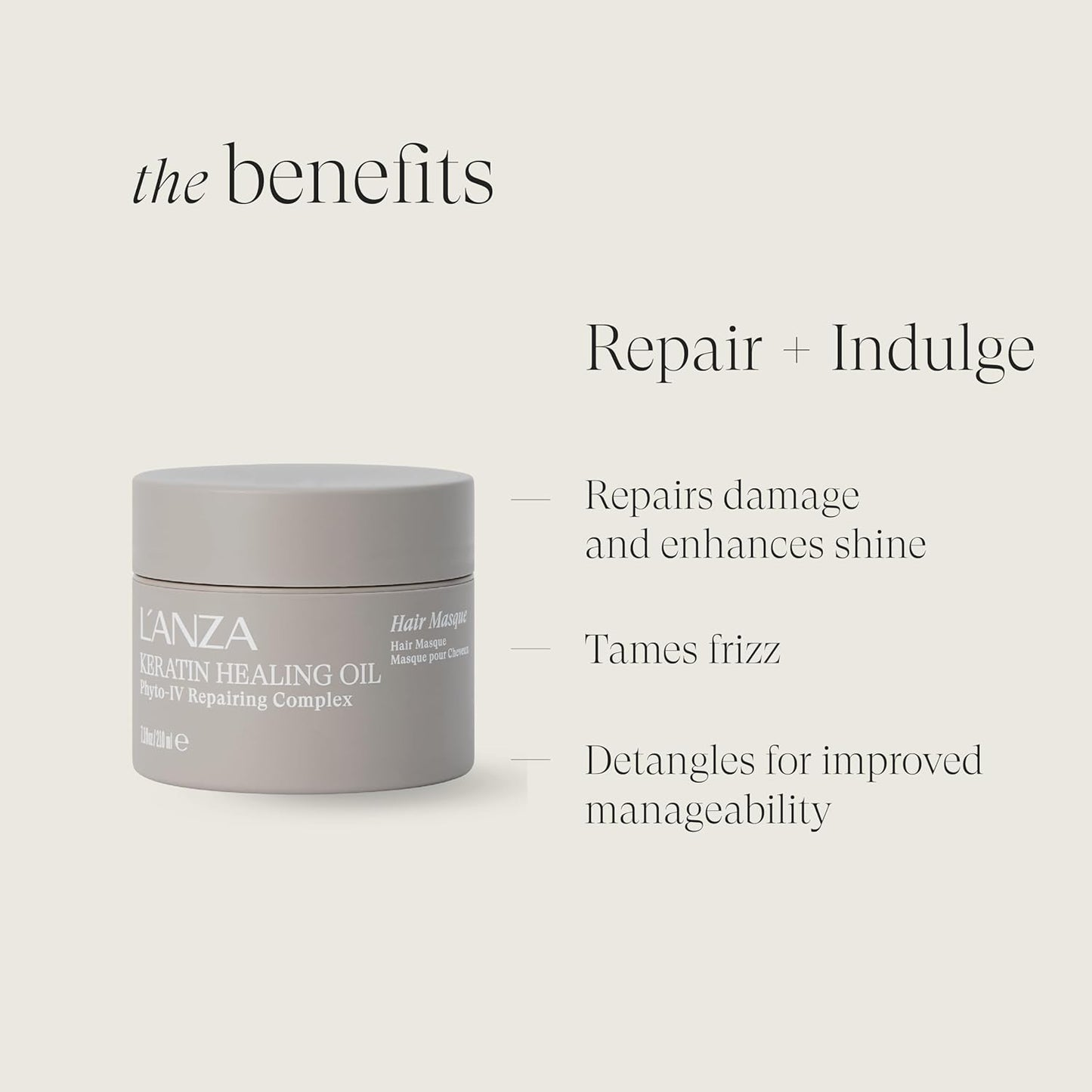 L'ANZA Keratin Healing Oil Hair Masque - Deep Conditioning Mask for Moisture & Damage Repair | 7.1 Fl Oz
