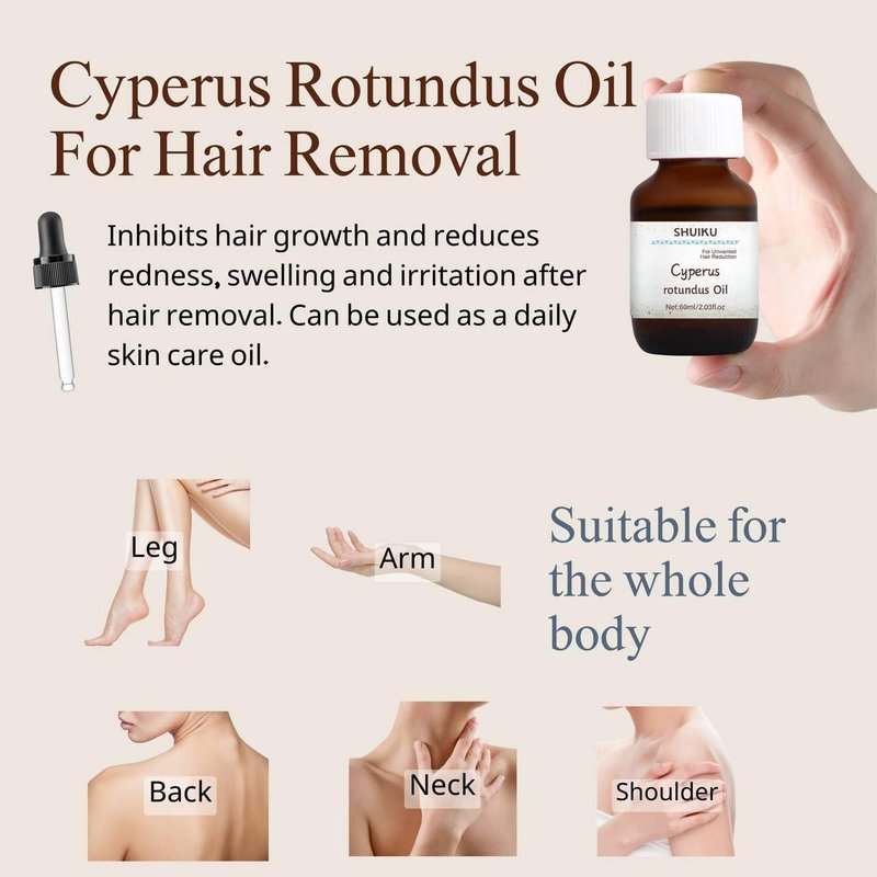 Cyperus Rotundus Oil for Hair Removal - 100% Pure Natural Extract | Smooth Skin, Reduce Body Hair Growth - 60ml (2 Packs)