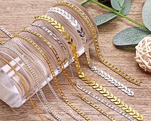 Metallic Nail Art Chains 10 Strips for Nails & Crafts - Gold & Silver Glitter Beads