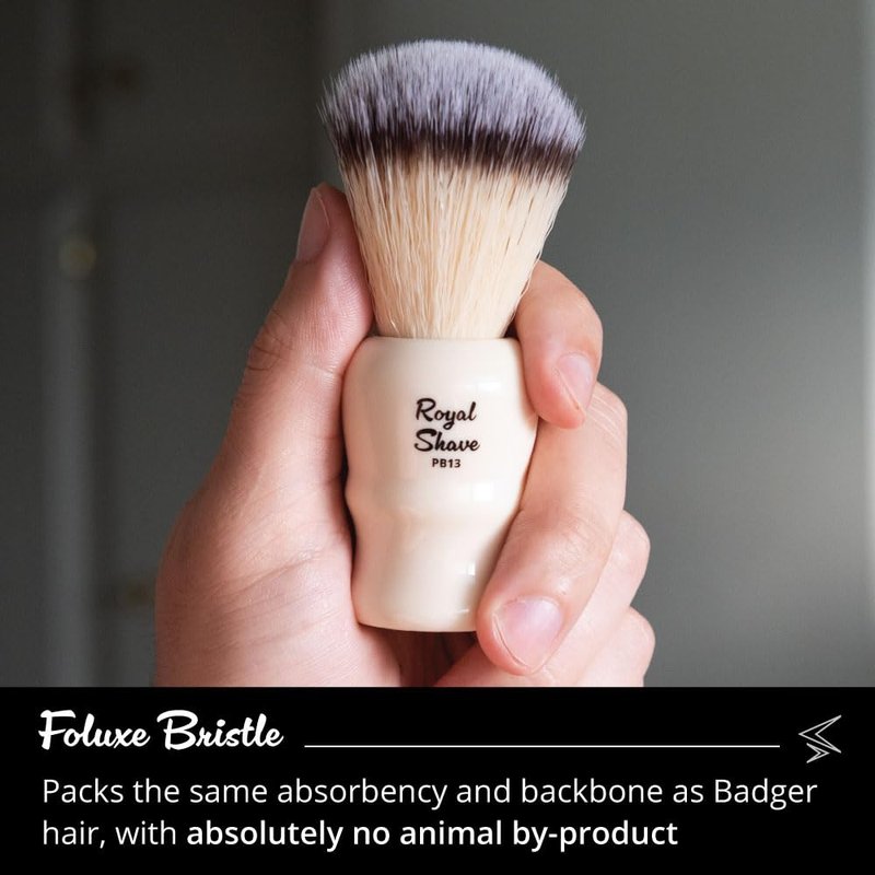 Vegan Shaving Brush by Royal Shave, Foluxe Synthetic Bristles, Badger-Free, Wet Shave Tool for Men & Women, Smooth & Comfortable (CREAM)