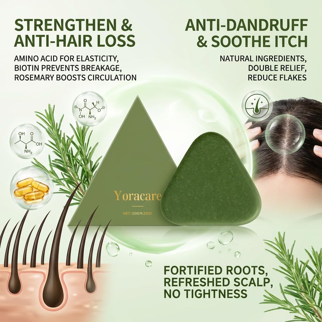 yoracare Korean Scalp Revival Bar, Shampoo Nourishing Repair Damaged Hair, Herbal Shampoo Bar for Thinning Hair, Solid Shampoo with Ginseng Biotin Rice Water, Deep Cleansing Dandruff Control