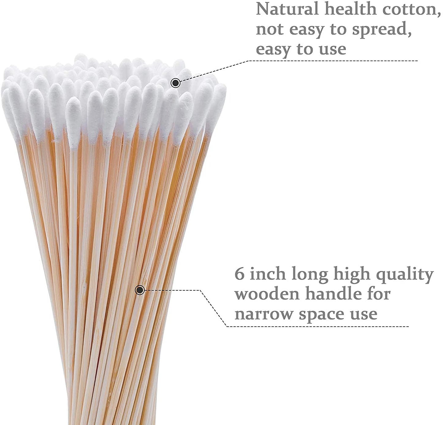 200 PCS Extra Long Cotton Swabs - Precision Cleaning Applicators for Crafts, Electronics, Makeup & Pet Care | 6 Inch Wooden Handles