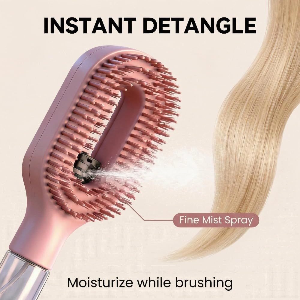 2-in-1 Detangling Brush with Built-In Mist & Wet & Dry, Liquid Spraying Hair Brush | spray brush for hair, Frizz-Free Hair - Quick Refresh for Women & Girls On-The-Go (Pink)