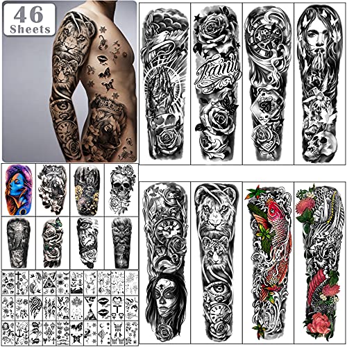 Black Extra Large Waterproof Temporary Tattoos - 46 Sheets