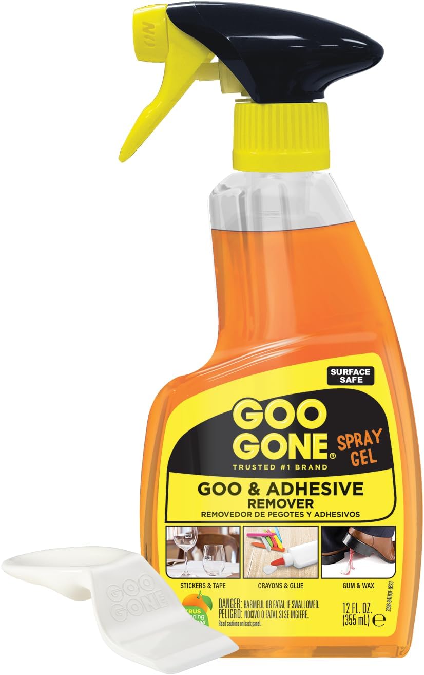 Goo Gone Adhesive Remover Spray Gel - 12 Oz Citrus Formula for Glue, Stickers, Tape & Grease Cleanup | Ideal for Hard Surfaces & Fabrics