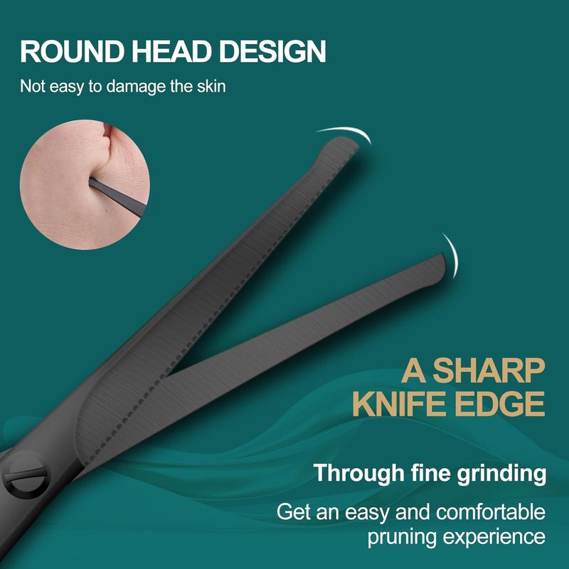 Nose Hair Scissors - 4.7-Inch Round-Headed Trimmers for Facial Hair, Beards & Eyebrows | Black