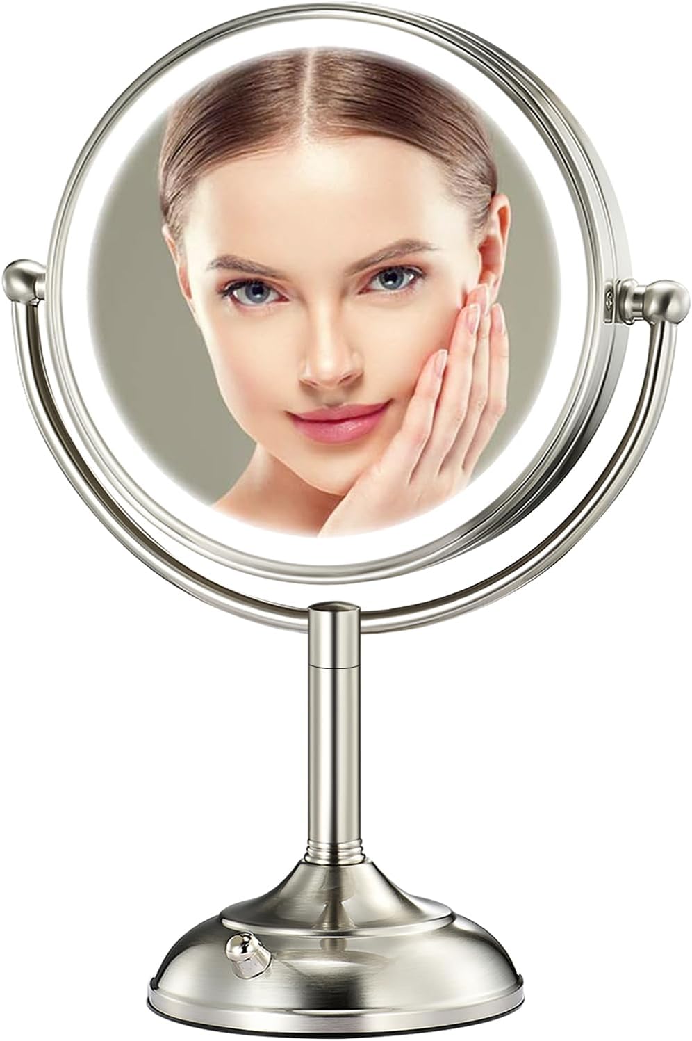 Lighted Makeup Mirror - 8.5" Large 1X/10X True HD Magnification | 3 Color Dimmable Lights, 360° Swivel