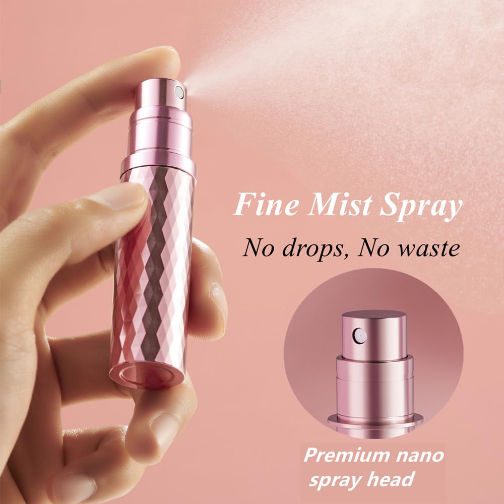 Aurdox Perfume Atomizer, Refillable, Mini Travel Size Small Spray Bottle with Bottom Pump, Leakproof and Portable for Women and Men, Elegant Dimond Design, 5ml