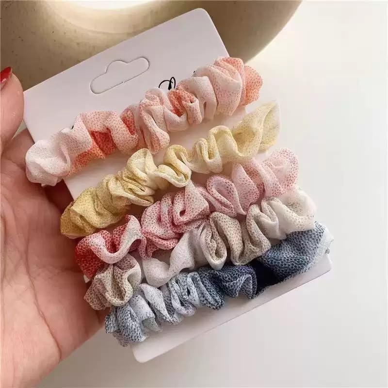 Satin Silk Scrunchies - 8Pcs Soft Hair Ties for Women | Fashionable Ponytail Holders (Khaki & White)