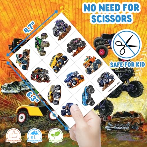 60-Piece Monster Truck Temporary Tattoos for Kids - Race Car Party Favors
