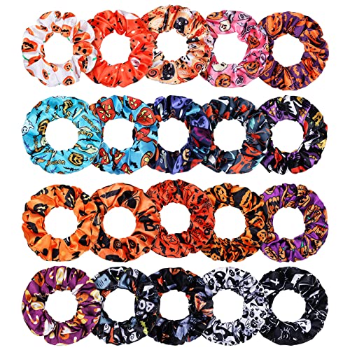 WILLBOND 20-Pack Halloween Scrunchies - Pumpkin, Skull & Spider Designs