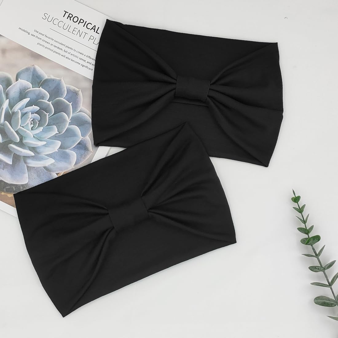 Wide Boho Headbands for Women - Fashion Knotted Hair Accessories | Black 4-Pack for Yoga & Workouts