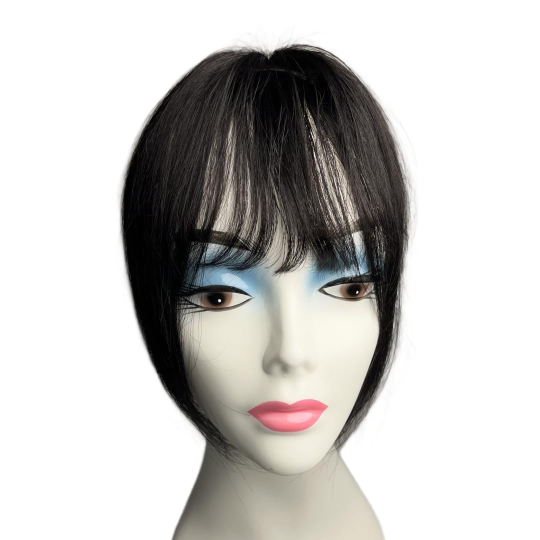 AYunhe Clip in Human Hair Bang with 3D Fringe, Lace Human Hair Topper for Women Middle Part Straight Hair Pieces Wiglets 25cm