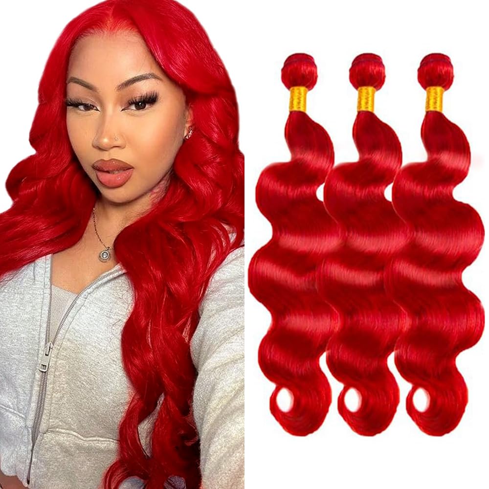 32 32 32 Inch Red Bundles Human Hair Red Body Wave Bundles Unprocessed Same Length Brazilian Virgin Burgundy Bundle Hair Extensions