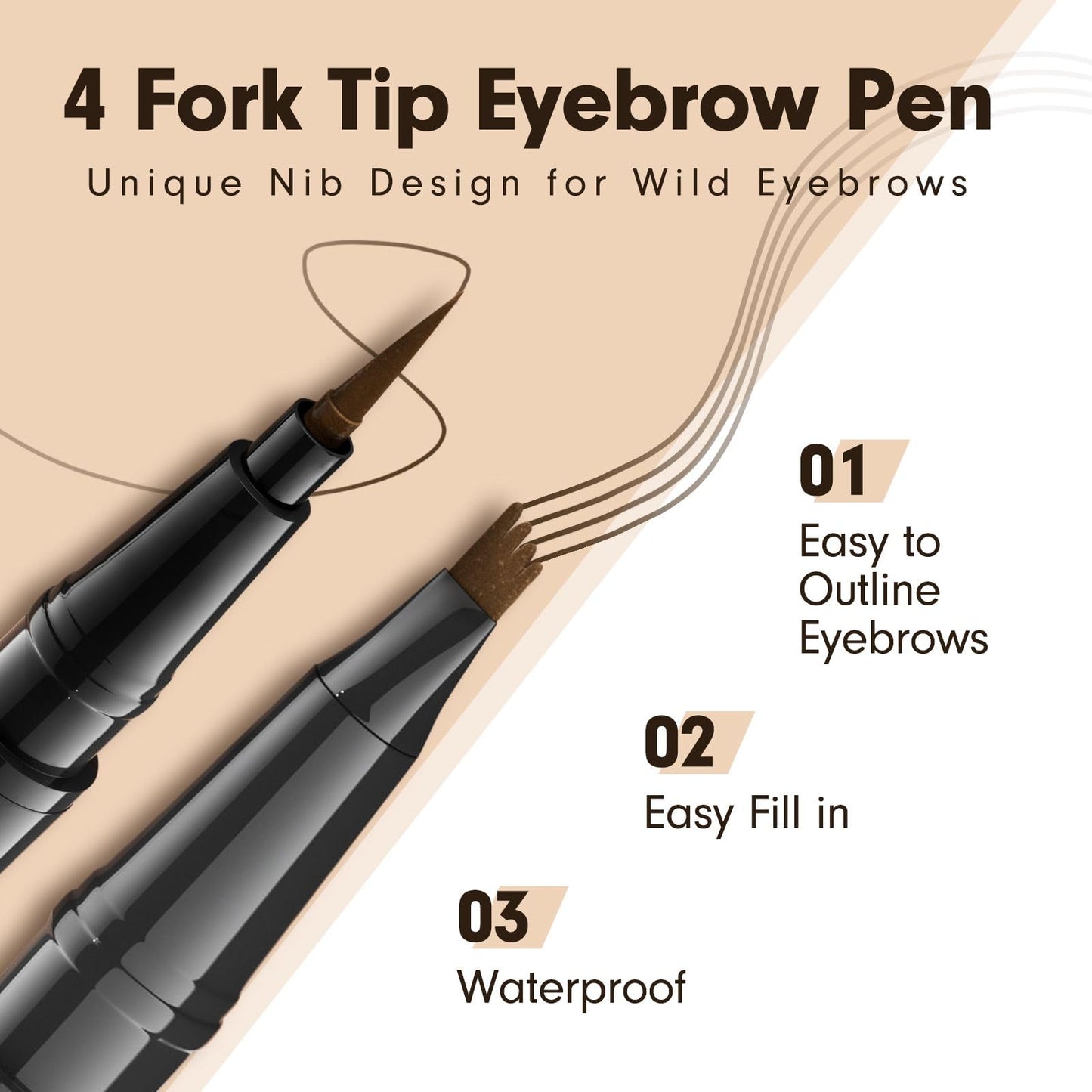 Eyebrow Pencils for Women 2-in-1 Dual-Ended, Microblading Eyebrow Pen 4-Fork-Tip & Precise Brush-Tip, Brow Pen Long-Lasting Waterproof & Smudge-Proof Natural Hair Like Brows (Light Brown)