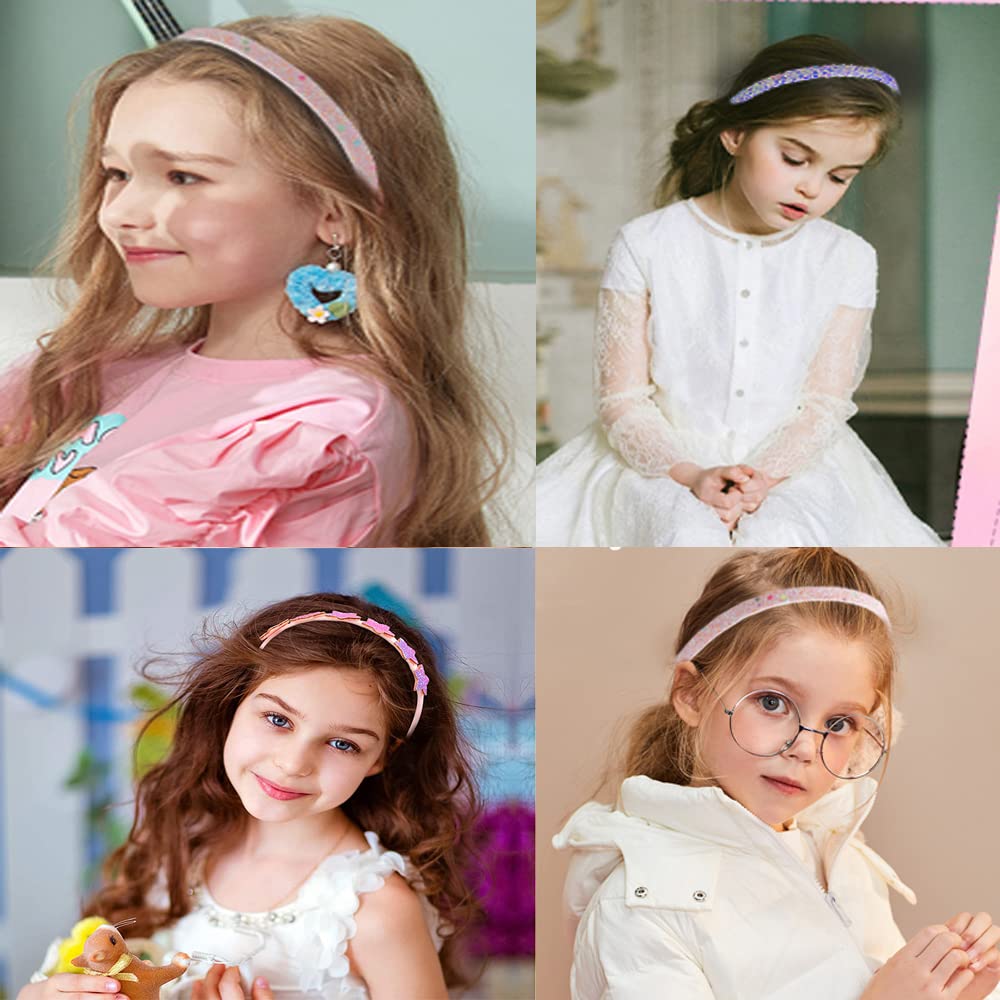 Girls Glitter Headbands - 6 Pack Bow, Heart & Star Shaped Hair Accessories for Toddlers & Teens