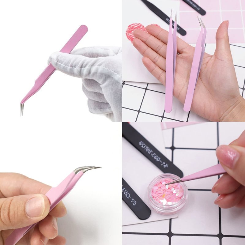 4PCS Precision Tweezers Set, Diamond Painting Tools, Lash Tweezer,Anti-Static Stainless Steel Curved & Point Tip Tweezers, for Nail Art, Electronics, Laboratory Work, Craft, Soldering, DIY