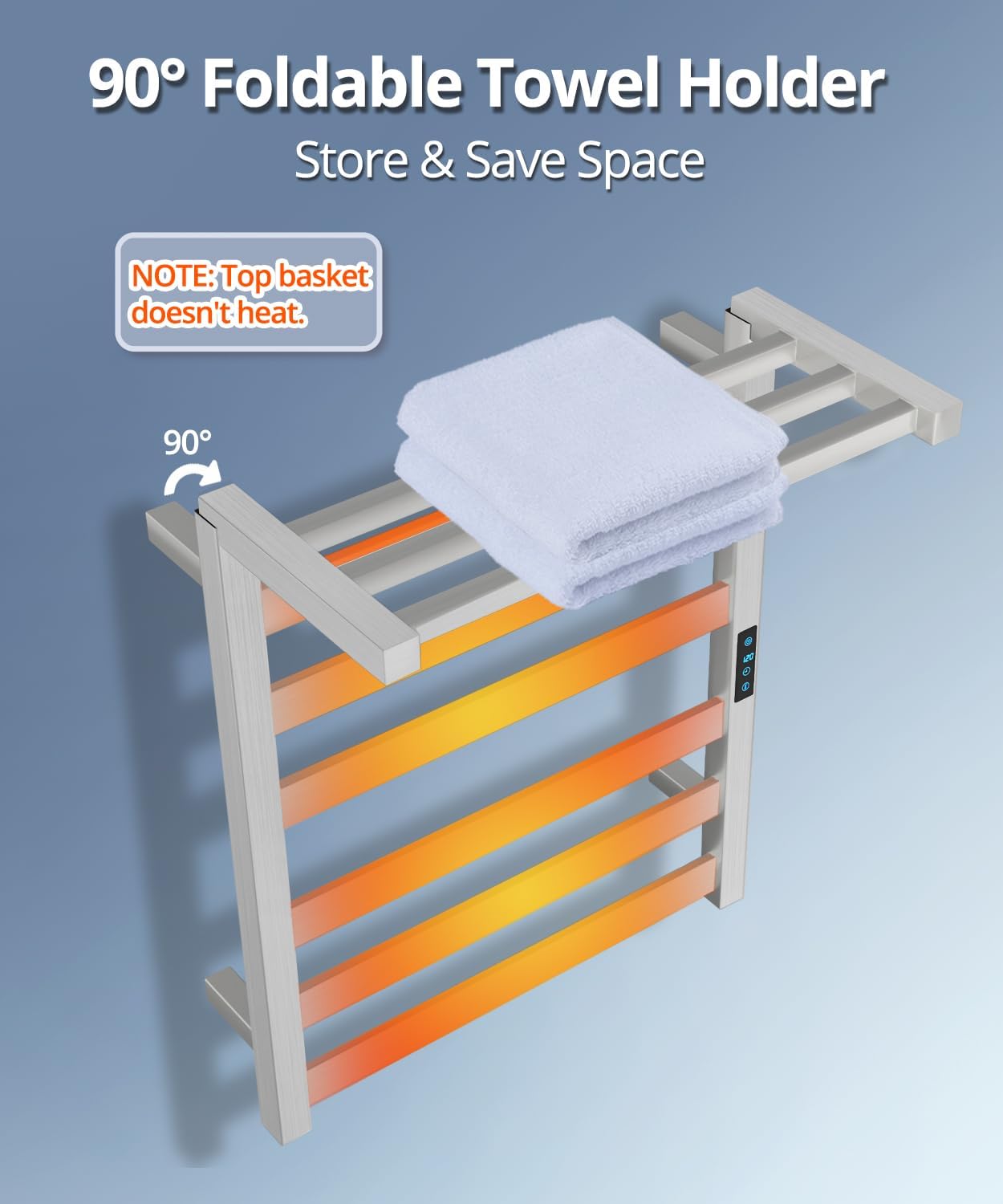 WiFi Heated Towel Rack - Electric Wall-Mounted Towel Warmer with LED Timer, Stainless Steel, 6 Bars | Brushed Nickel
