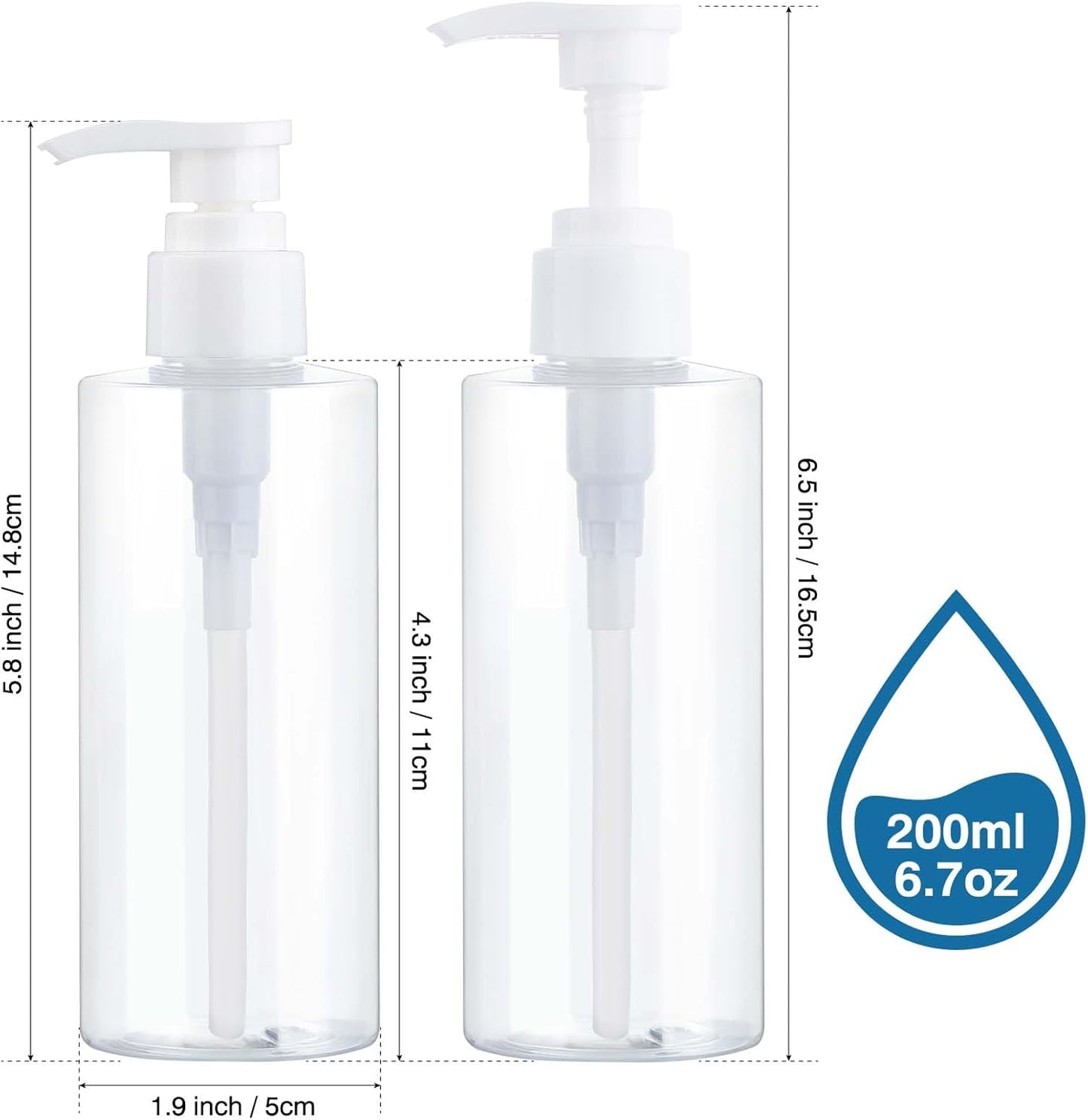 Plastic Pump Bottle Dispenser - BPA-Free Clear Refillable Containers | 2 Pack for Shampoo, Lotion, Body Wash & More