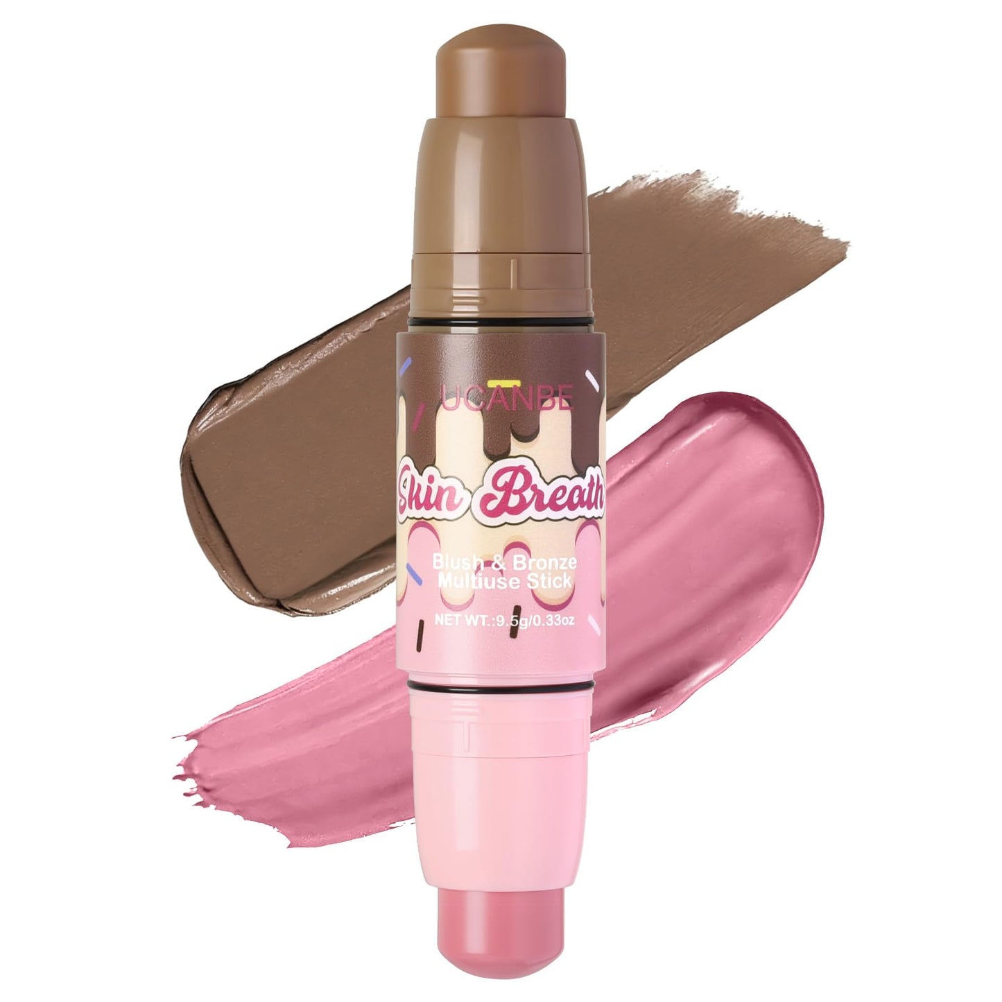 UCANBE Skin Breath Blush & Bronzer Multiuse Stick, 2-in-1 Creamy Face Cheeks Contour Makeup Stick for Natural Radiant Finish Look, Vegan & Cruelty-Free, Travel-Friendly (02 Pink Rose)