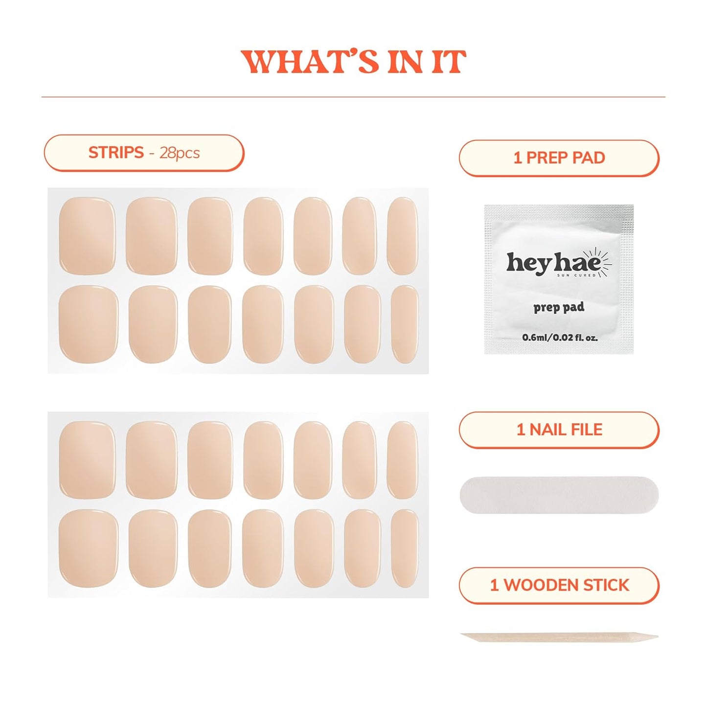 Heyhae Semi Cured Gel Nail Strips - Easy Apply Spring Nails | 28 Strips, Prep Pad, Nail File & Wooden Stick Included
