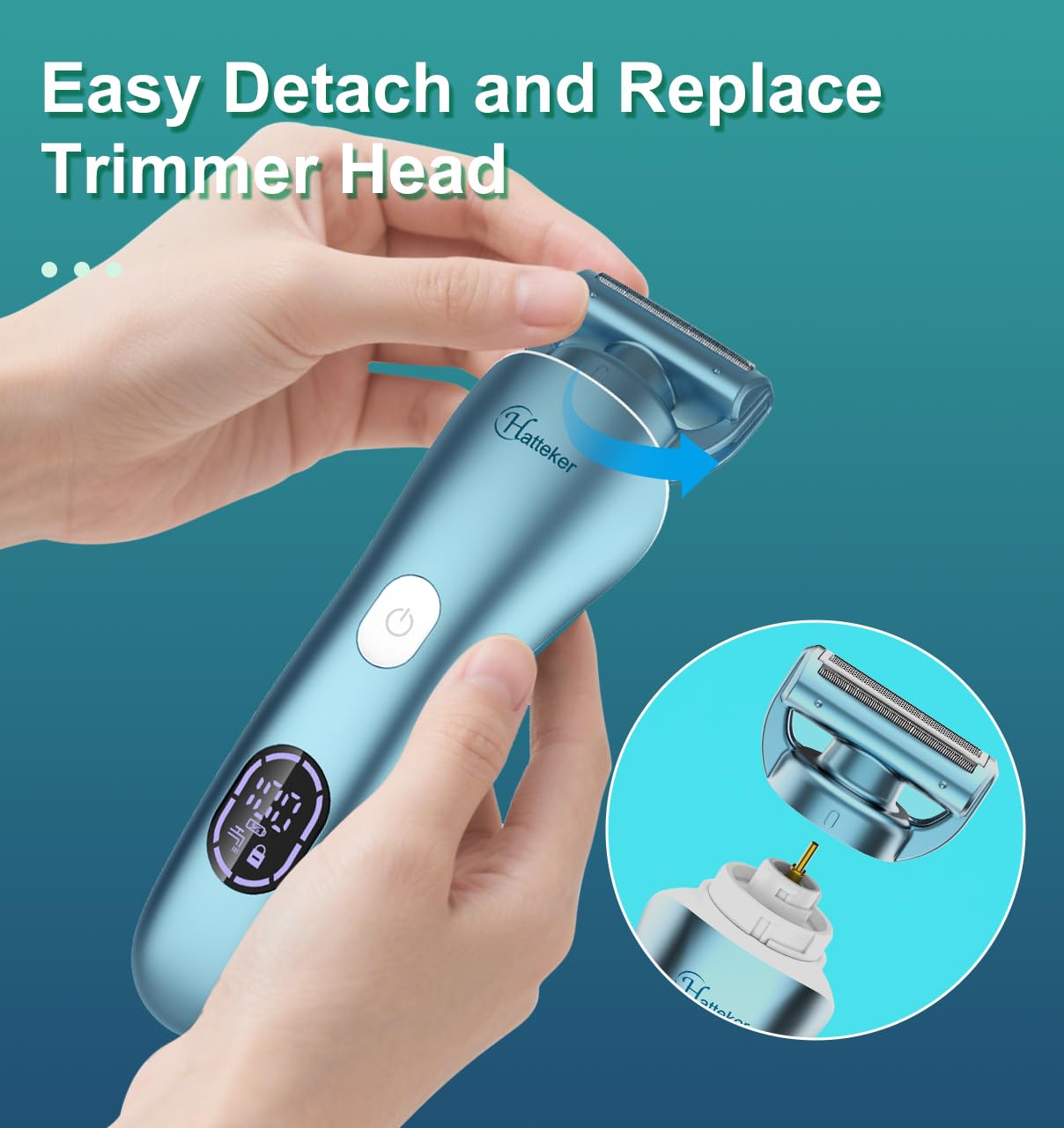 Hatteker Women's Electric Shaver Bikini Trimmer Hair Trimmer for Women Electric Razor for Legs Bikini Underarm Public Hairs Led Display IPX7 Waterproof Gift for Women (Blue)