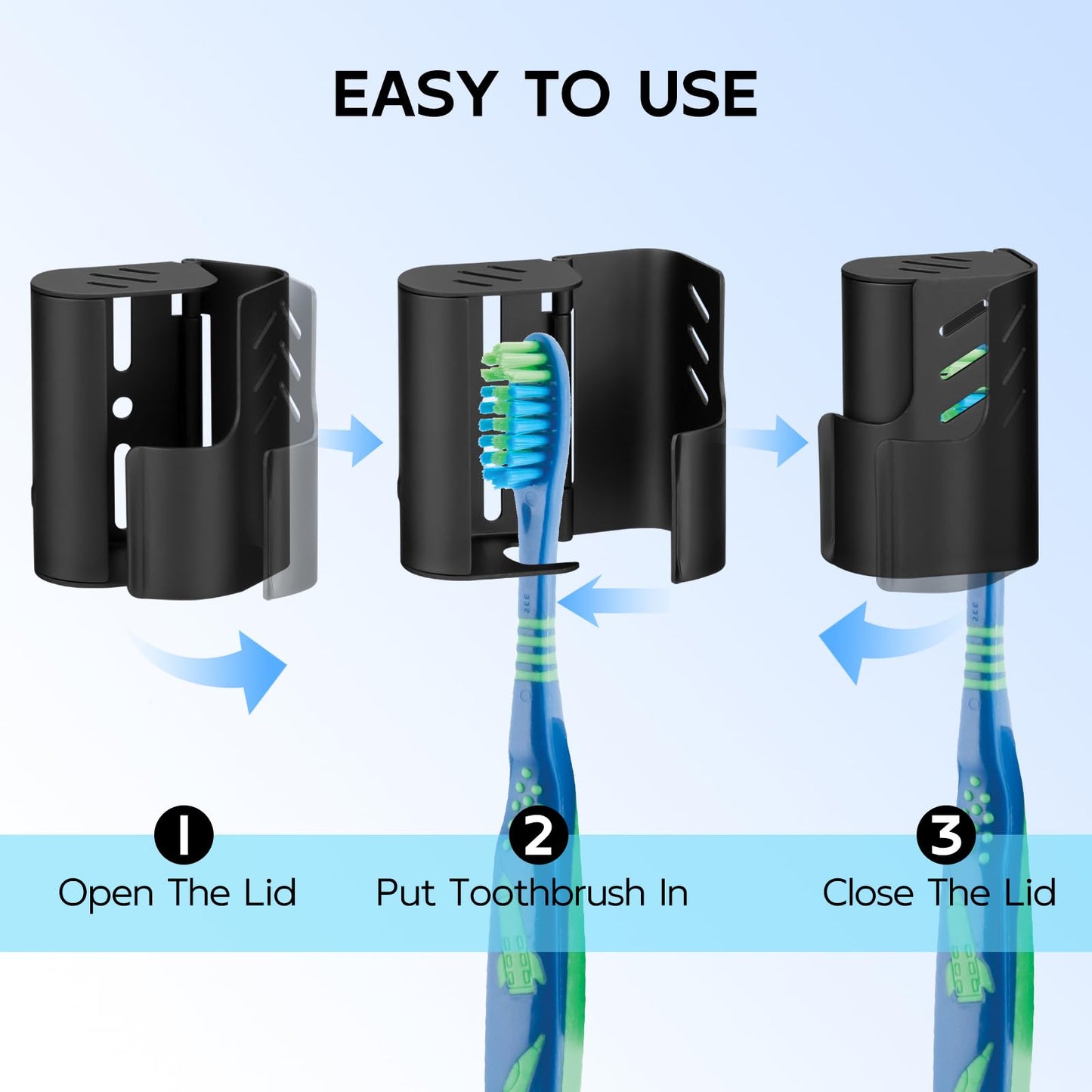 2PCS Aluminum Toothbrush Head Caps, Travel Toothbrush Top Cover, Portable Protector Clip Pod Fits Most Manual and Electric Toothbrush Heads for Household Traveling, Camping, School, Business - Black
