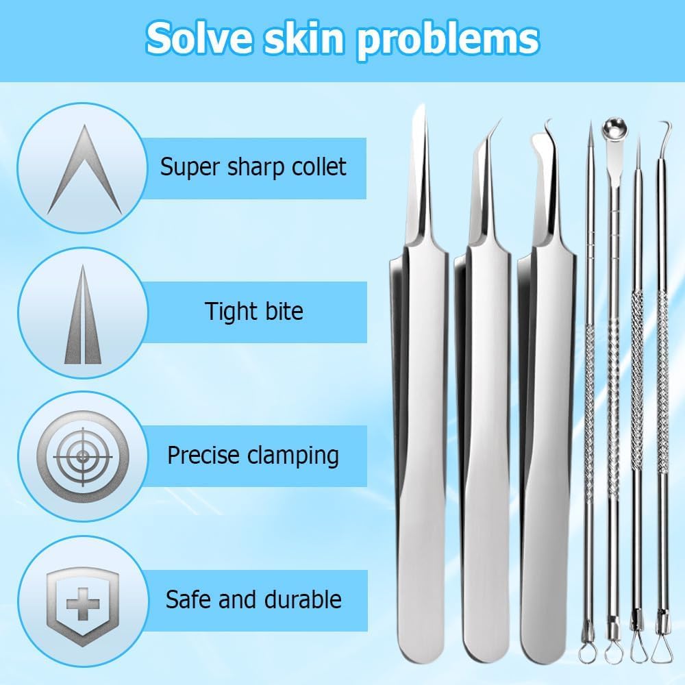 Professional Blackhead Remover Set - 7 Piece Stainless Steel Extraction Tools for Clear Skin