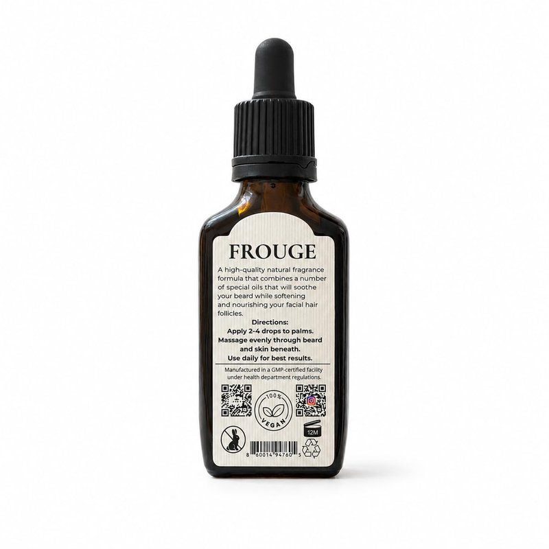 Frouge Beard Oil for Men Growth – Luxury Scented Beard Growth Oil with Argan Oil, Jojoba & Almond Oils – Lightweight Non-Greasy Beard Oil, Softens & Strengthens Beard – 30ml