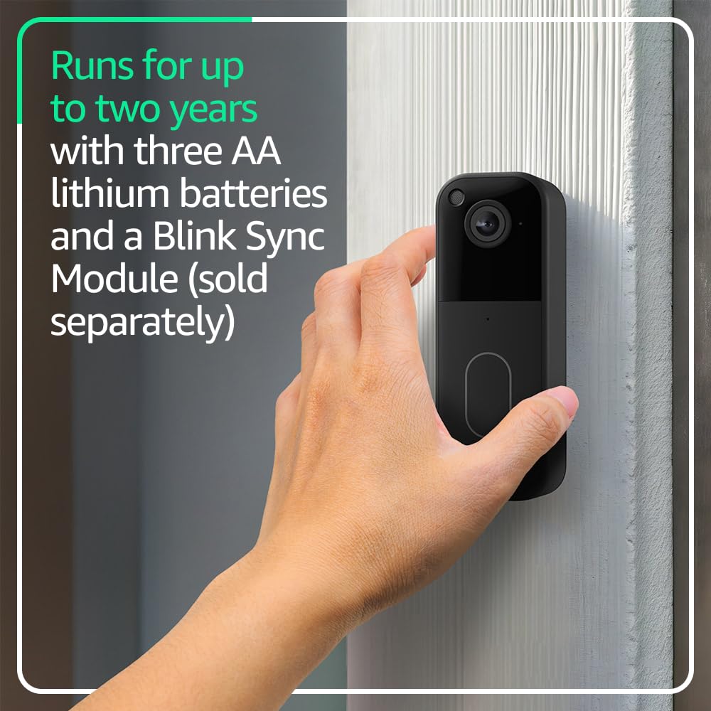 Blink Video Doorbell – Head-to-toe HD view, two-year battery life, and simple setup. Required Sync Module not included – Add-On (Black)