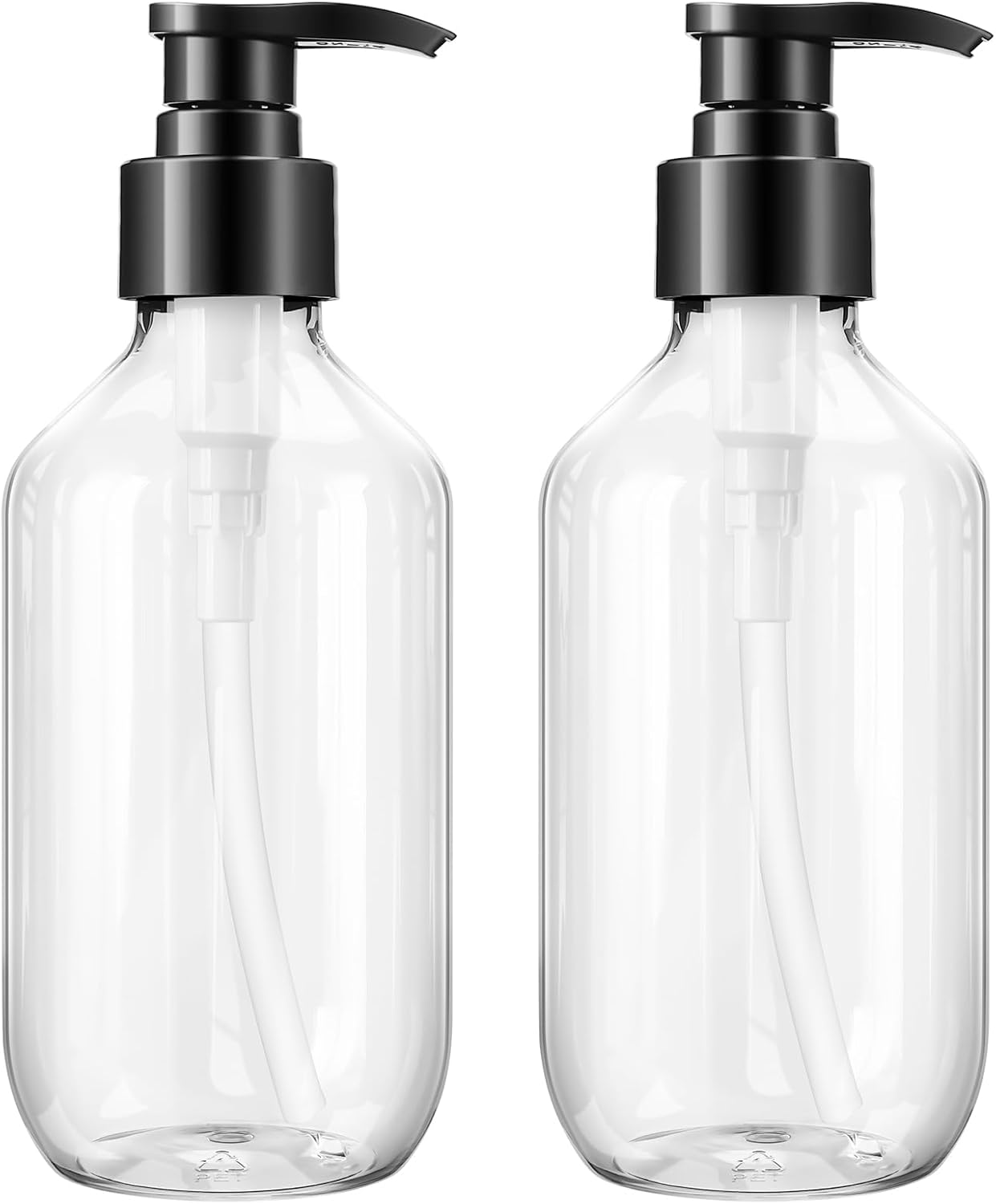 Clear Pump Bottle Dispenser - 300ml/10oz BPA-Free Plastic | 2 Pack Refillable Liquid Soap Containers for Essential Oils, Shampoo, Lotion