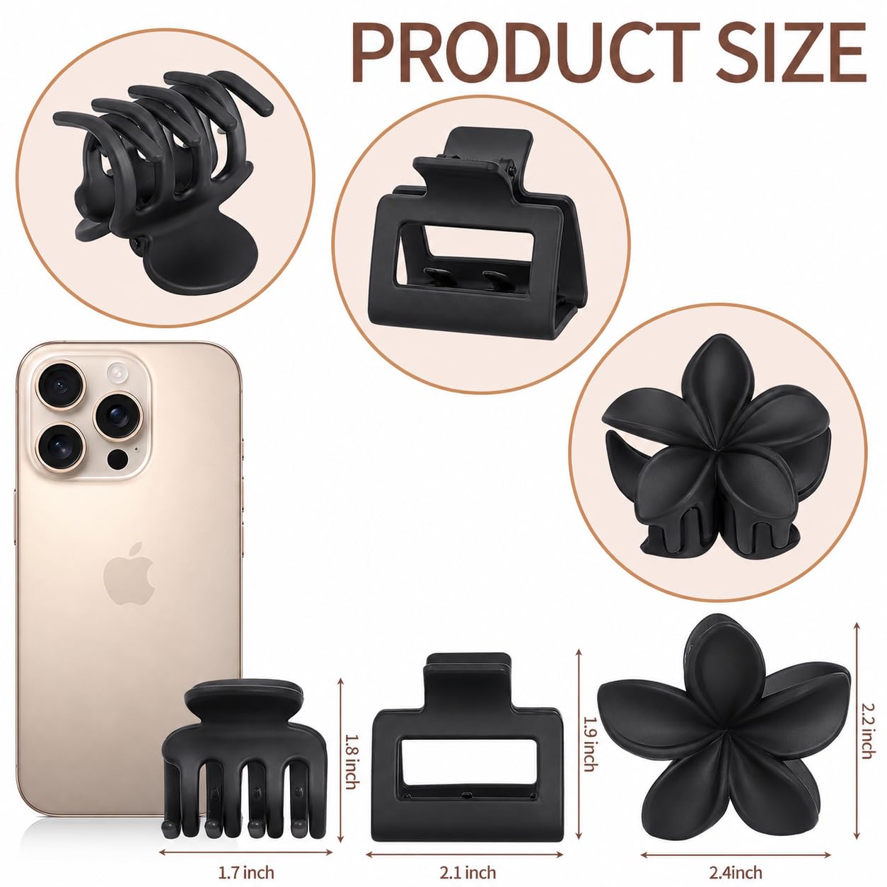 Medium Hair Clips for Women - 9 Pcs Small Claw Clips | Flower & Square Designs for Thin & Thick Hair