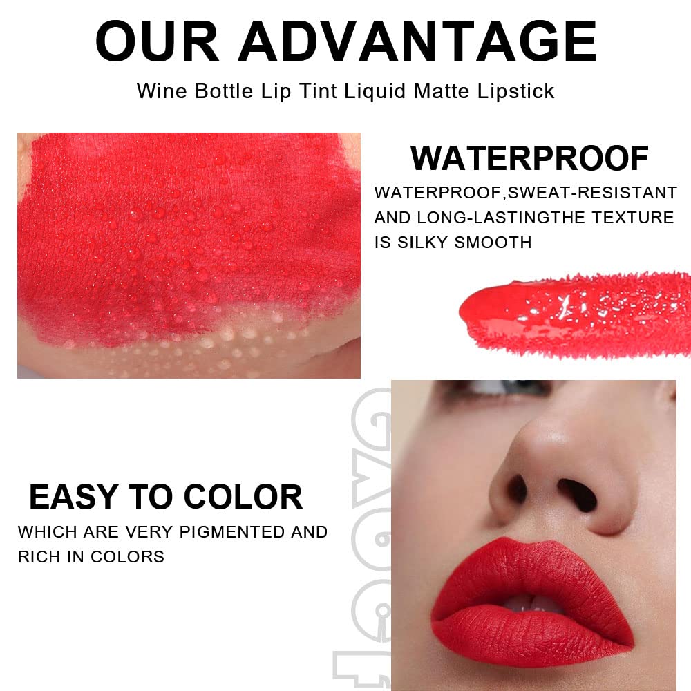 6Pcs Wine Bottle Lip Tint Stain Set - Long-Lasting Waterproof Lipstick | Ruby, Deep Rose, Plum, Brown