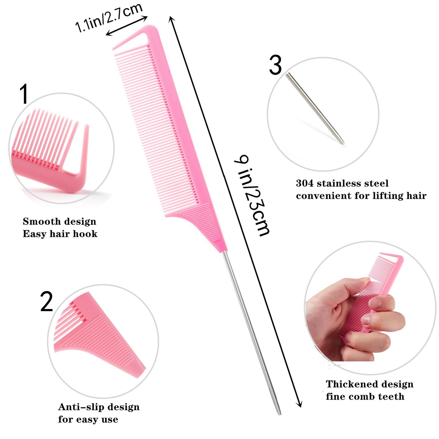 10pcs Rat Tail Combs Set,Salon Hair Stylists Metal Fine Tooth Combs Parting Combs for Hair Teasing and Braiding,Women GirlStyling Combs for