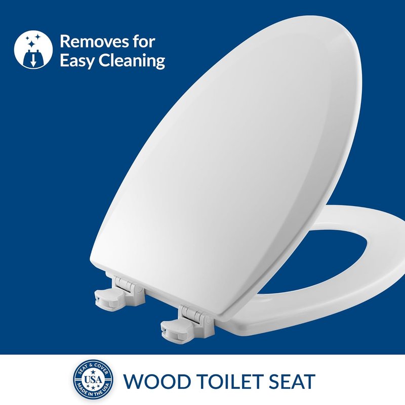 Bemis Toilet Seat - 390 Lift-Off Elongated Wood Design - Cotton White | Easy Installation