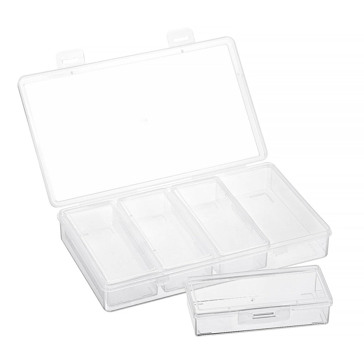 Hipiwe Plastic Cotton Swab Holder for Travel 4 in 1 Compact Cleaning Organizer for Hair Rope Paperclip Clear Dental Floss Sticks Case with Lid Small Travel Container Hair Tie Storage Box