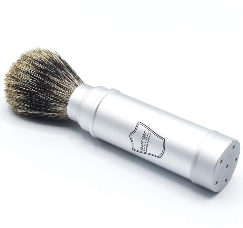 Parker Full Size Travel Shaving Brush with Pure Badger Bristles - Ingenious Design Stores the Brush Head in the Handle Making the Brush Compact for Travel