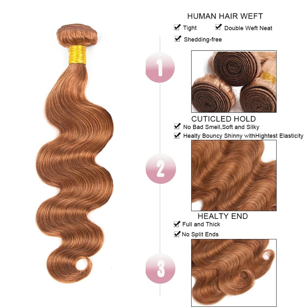 34 Inch Color #30 Bundles Brown Body Wave Human Hair Bundles Brazilian Unprocessed Virgin Hair 1 Bundle Color #30 Body Wave Bundle Hair Weave