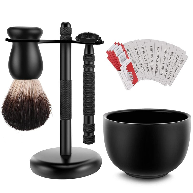 SANWA Grooming Shaving Set for Men, Strong Brush Stand and Straight Razor,Shaving Brush,Stainless Steel Shaving Soap Bowl,For Guaranteed Best Shave of Your Life, Nice Gift for Dad, boyfriend, Husband