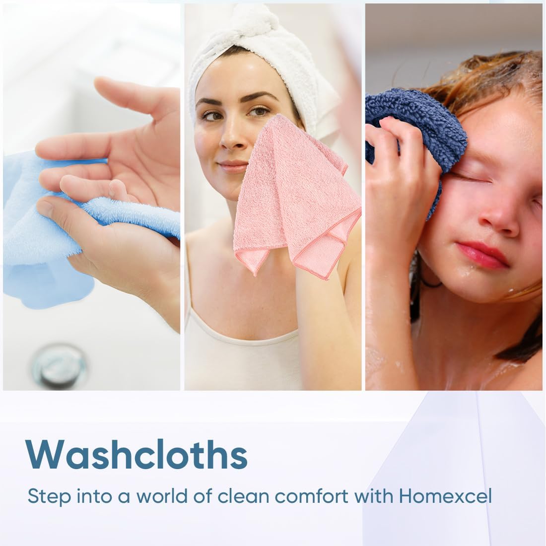 Quick Drying Face Towels - Super Absorbent Wash Cloths for Body & Face | Pink, Light Blue, Green, Navy Blue
