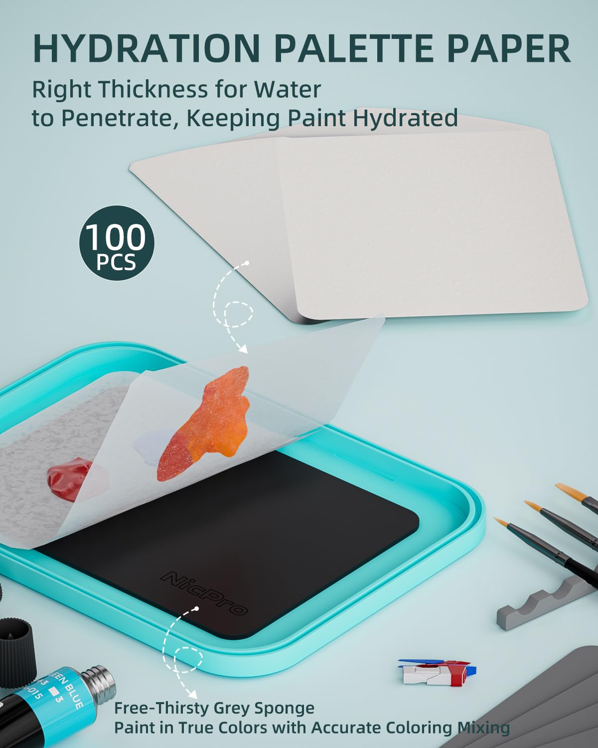Nicpro 100 Sheets Wet Palette Paper Refillment, Only Designed for Stay Wet Pallet to Save Paints and Keep Wet for Miniature & Model Painting and Acrylic Painting