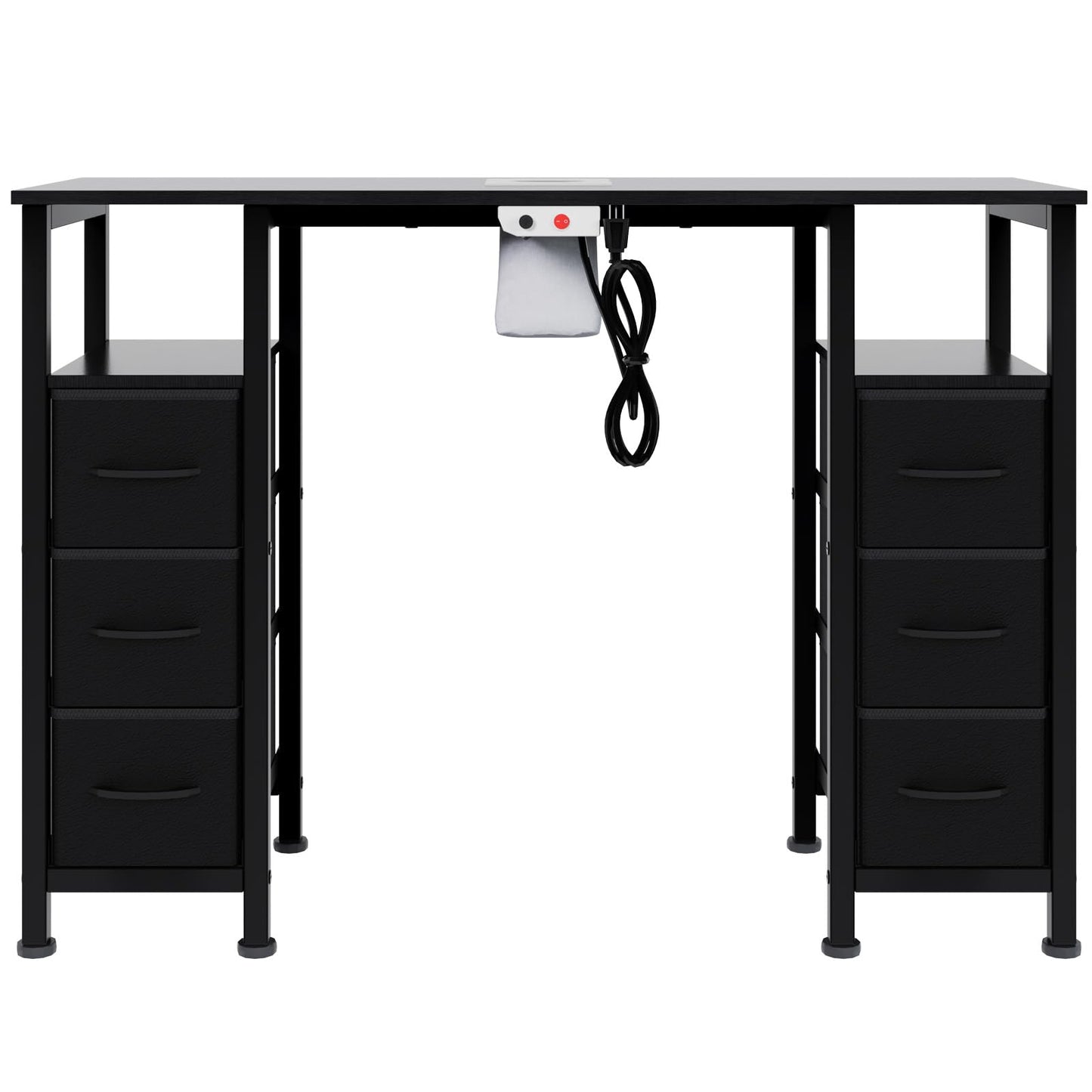 WODRAWER Manicure Table Nail Desk for Nail Tech, Nail Beauty Table w/Electric Dust Collector & 6 Storage Drawers & Open Shelves for Home, Workshop, Makeup Beauty Salon Workstation