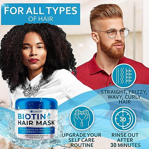 Biotin Hair Mask - Volume Boost and Deep Conditioner for Dry, Damaged Hair - Hydrating Repair Treatment for Women and Men - Moisture Conditioning for Curly Hair and Split Ends - Sulfate Paraben Free