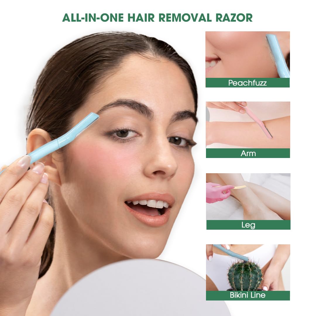 Face Razors for Women & Men Face Hair, Dermaplane Razor with Protective Cap, Womens Facial Razor for Peach Fuzz & Eyebrow Grooming, Ideal Travel Friendly Gift - 3pcs