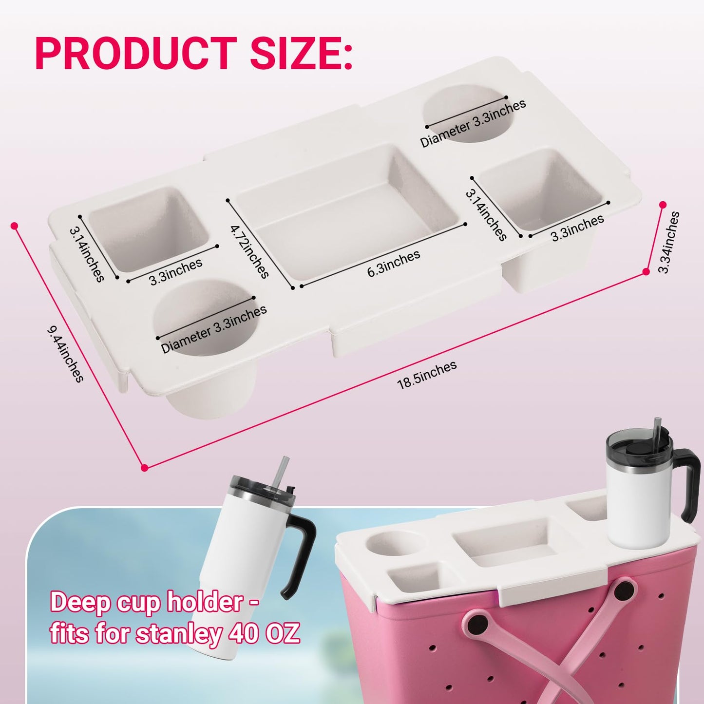 DGLOZE Topper Tray for Bogg Bag – Cup Holder & Storage Lid Compatible with Bogg Bag XL - For Stanley 30 oz 40 oz – Outdoor Beach Tray Topper Insert – Easy to Clean (White)